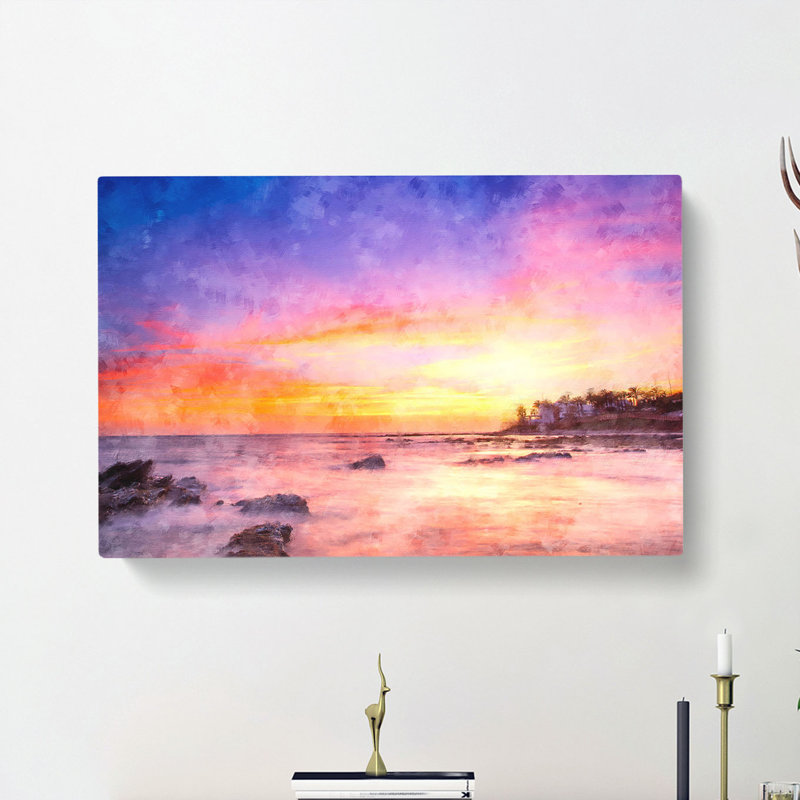 Malaga Coastline At Sunset - Wrapped Canvas Painting, 60cm H x 91cm W x 3cm D