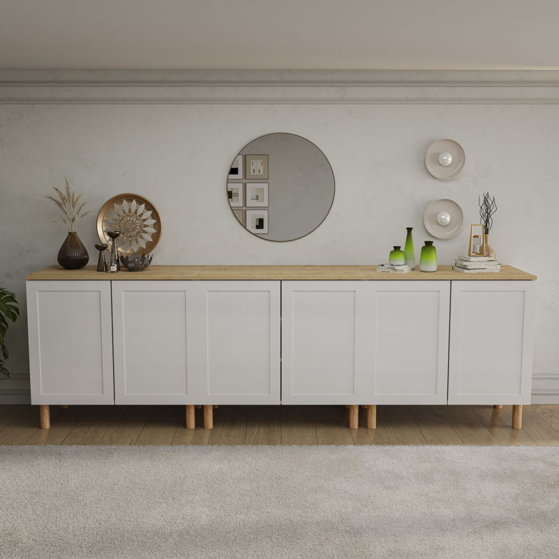Buffet de 35 po de largeur Boli, Blanc / Chêne, 105" Width