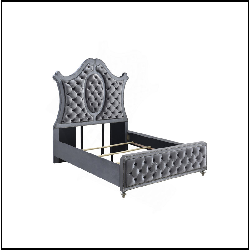 Tête de lit capitonnée 1pc avec revêtement luxueux et garniture cloutée complexe à motif de losanges touffeté à motif moderne gris argenté