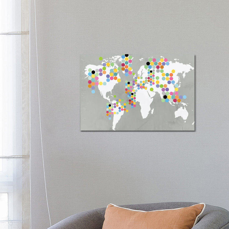 World Map Grey by PI Juvenile - Wrapped Canvas Print, 66.04 cm H x 45.72 cm W x 1.91 cm D