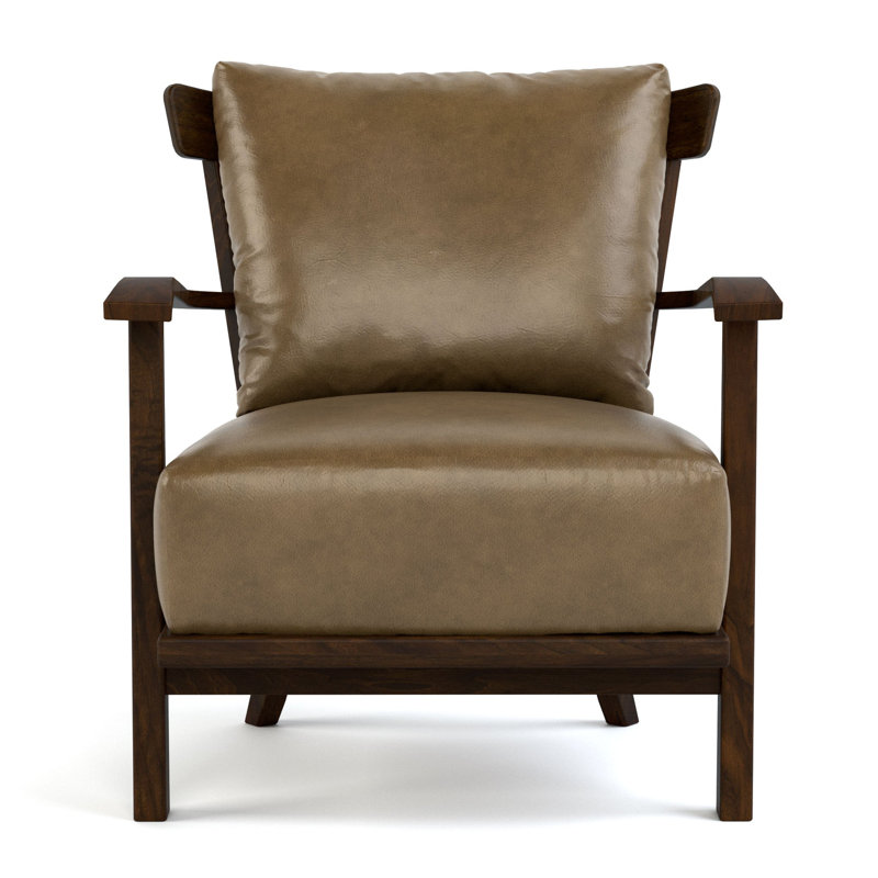Chaise à structure en bois Hudson Valley, Cuir véritable brun