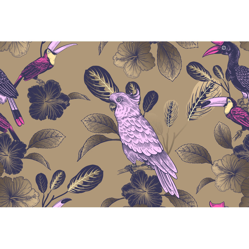 Naghibi Bright Birds on Gold 1 Piece Wrapped Canvas Wall Art, 20cm H x 30cm W x 3.8cm D