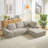 Cozyform Convertible Corduroy Sectional Couch With Ottoman & Pillows, Modular L Shaped Sleeper Sofa, Boneless Cloud Couch For Living Room Furniture, Dark Gray-132832331-132832329