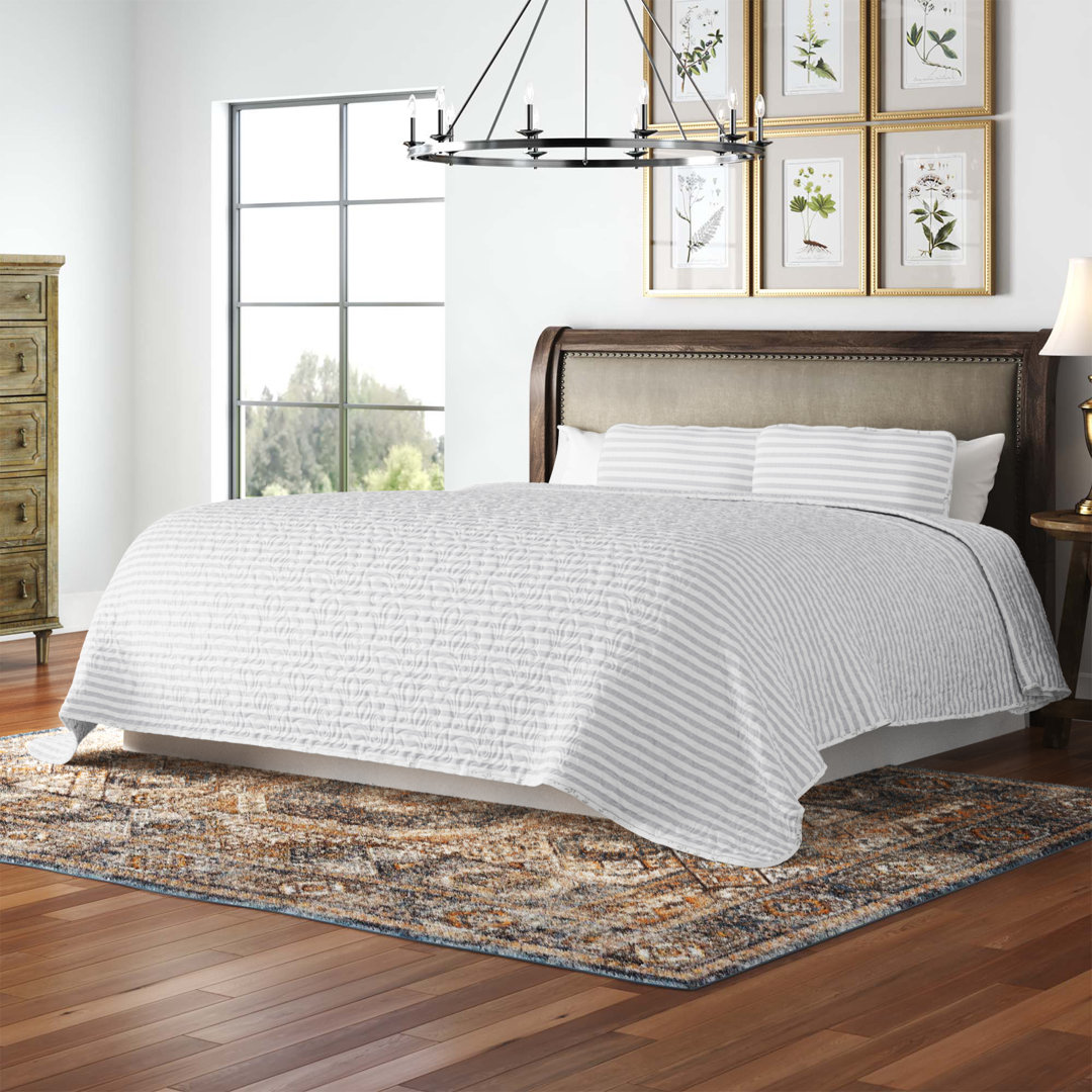 Lightweight Striped Foliage Coastal Reversible Quilt Set Becky Cameron