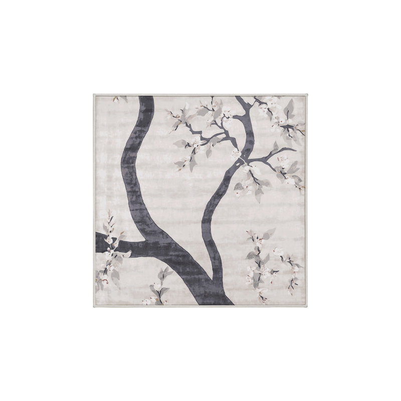 Tapis beige soyeux et moelleux, Carré 5 pi
