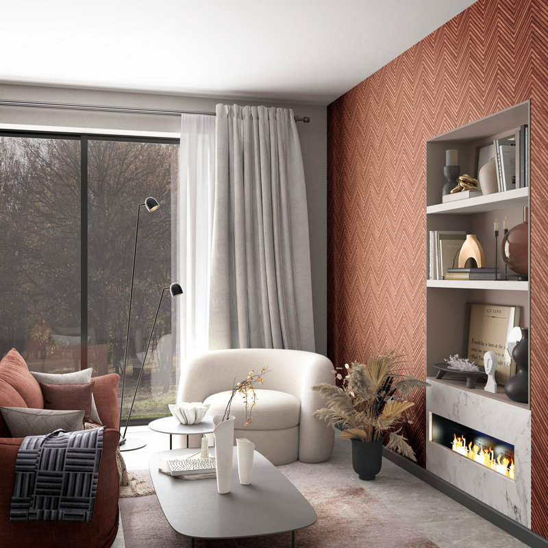 Woods and Wicker Collection Herringbone Wood Effect Wallpaper Roll, Red