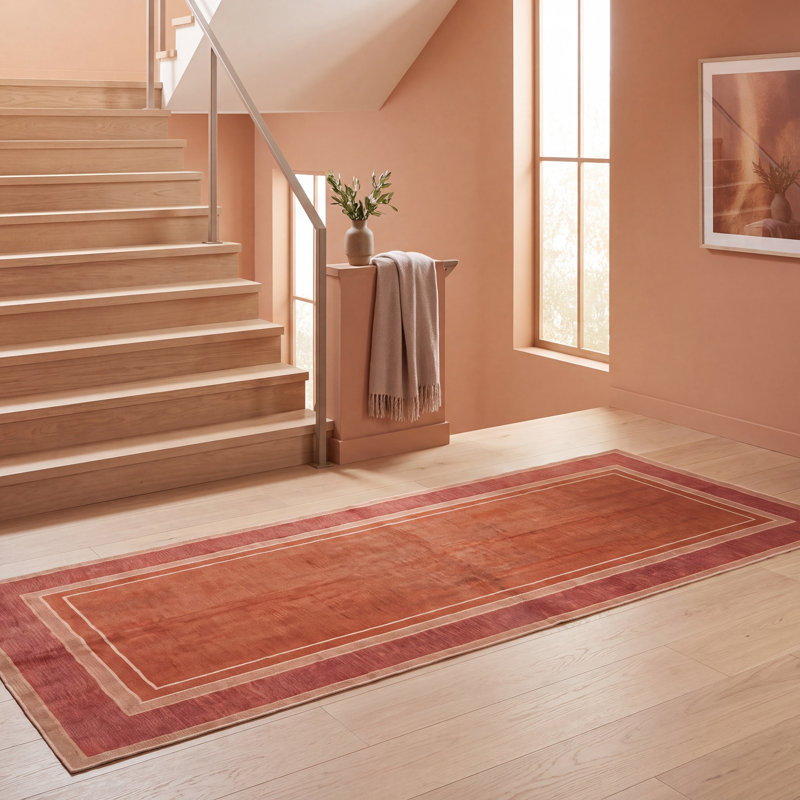 Tapis Rapids2 moderne, minimaliste, à bordure géométrique orange, rouge et crème, lavable à la machine, antidérapant, à poils courts, pour l'intérieur et l'extérieur, adapté aux animaux domestiques, idéal pour le salon, la chambre, la salle à manger, l'entrée, le couloir ou le bureau.