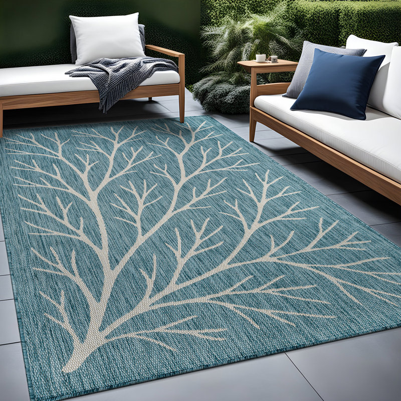 Tapis floral d'intérieur pour l'extérieur, Aqua, Rectangle 8' x 10'