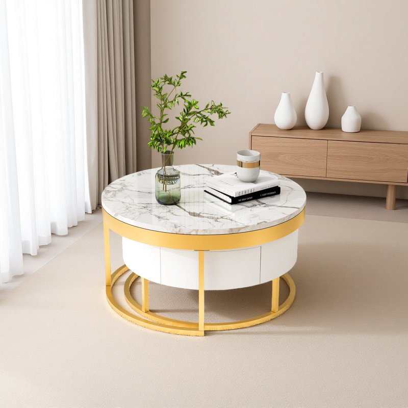 Modern Round Nesting Coffee Table With Drawers