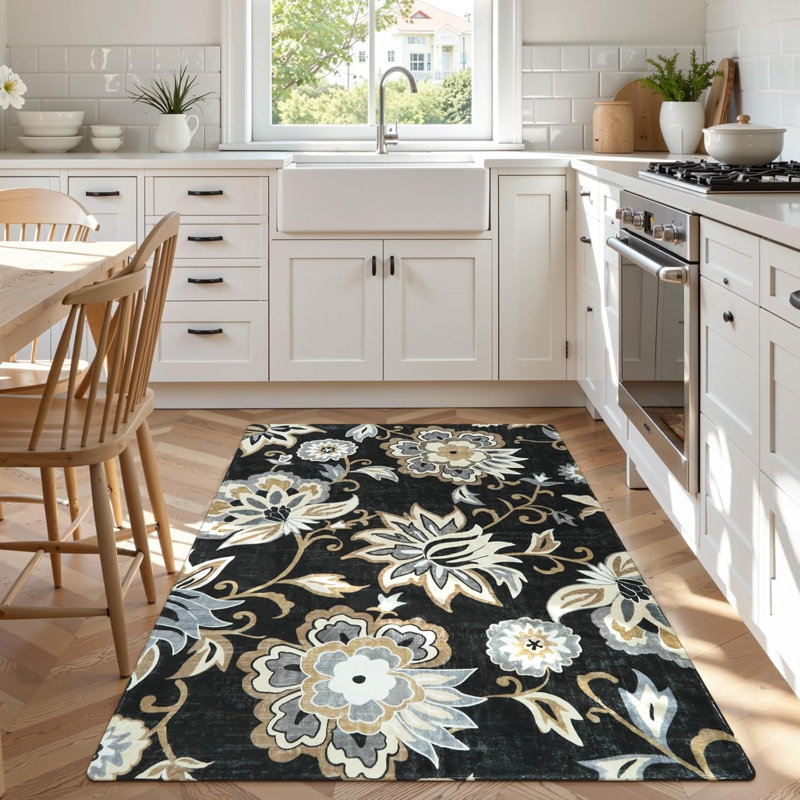 Tapis floral lavable pour salon