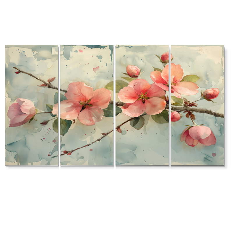 «Pink Apple Blossom Delicate Bloom», ensemble d'art sur toile, H 28 po x l 48 po