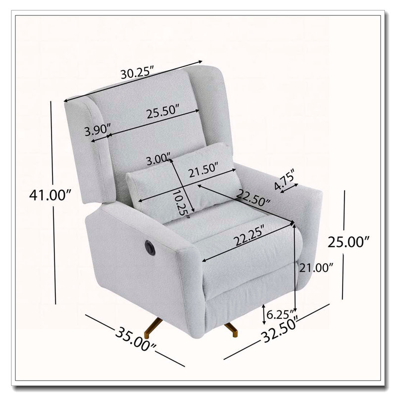 Power Recliner Chair Swivel,Upholstered 360° Swivel Recliner With, Light Gray