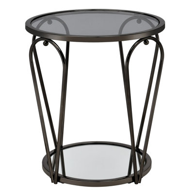 Renea 20" Length Glass Top Round End Table by Everly Quinn