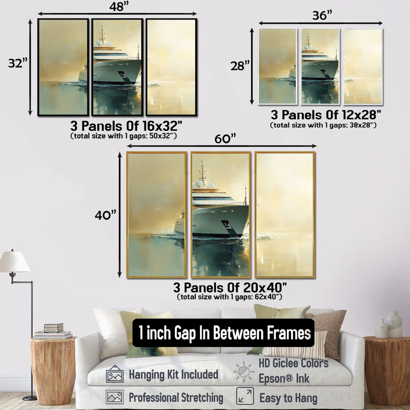 «Wealths Reflection - Boat Yacht», ensemble de reproduction d'art mural, H 28 po x l 36 po x P 1 po