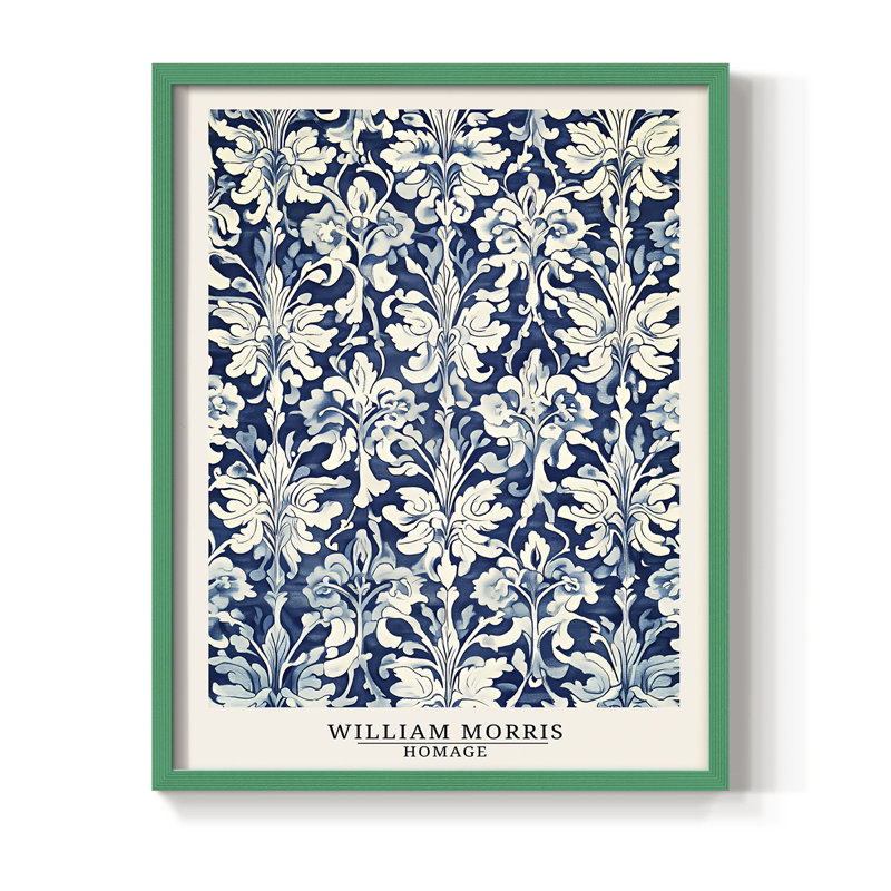 WM MORRIS Series DCXLVI Framed Print - Solid Wood, Green, 11" H x 9" W