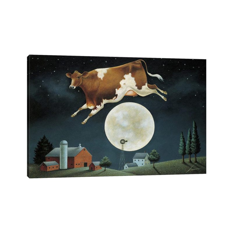 Cow Jumps Over The Moon by Lowell Herrero - Wrapped Canvas Painting, 66.04 cm H x 45.72 cm W x 1.91 cm D