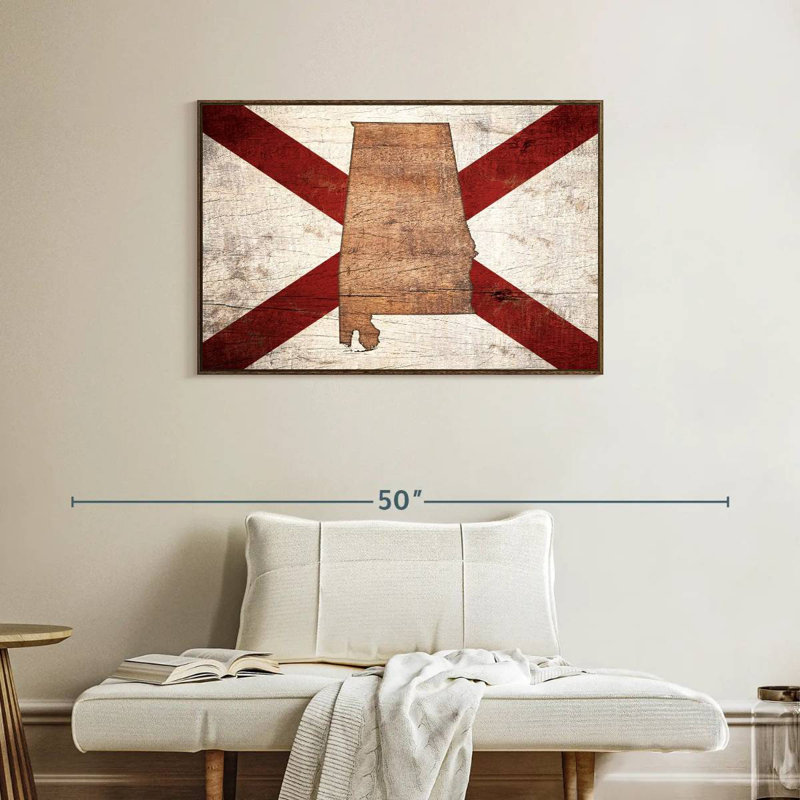 Carte d'État sur le drapeau de l'Alabama, 37 po x 25 po, Cadre flottant noyer