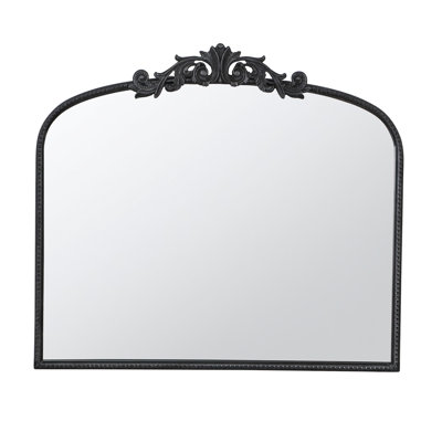 Large Arch Mirror 40" X 31". Baroque Inspired For Console, Living Room, Bathroom. Black. 50% Glass, 30% Iron, 20% . 20.5Lbs Frame Bathroom, Entryway. Black, Classy.