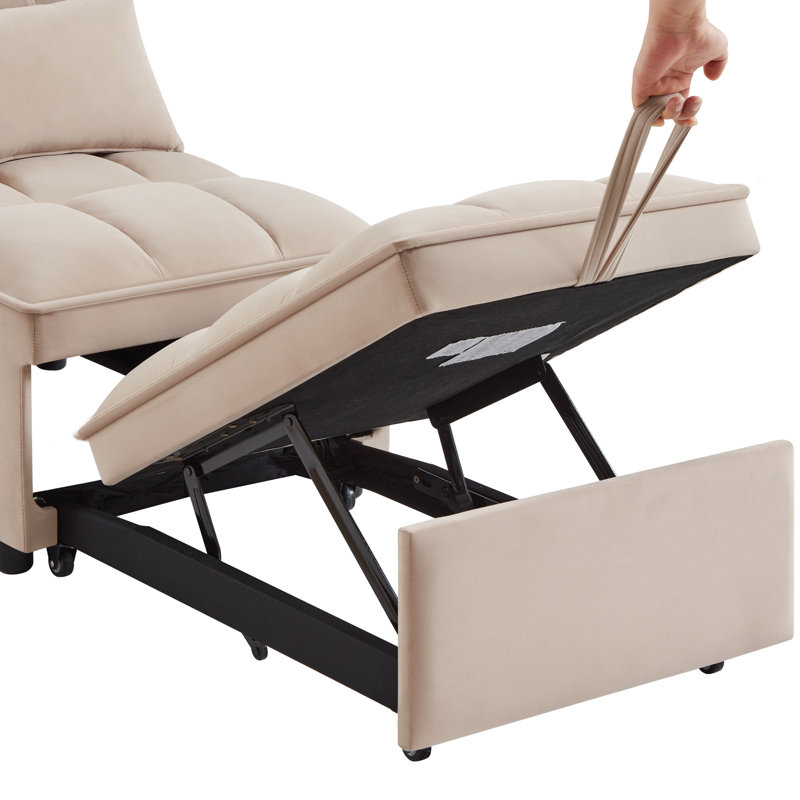 Chaise longue convertible en velours avec lit escamotable et dossier réglable, Taupe