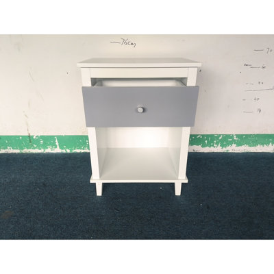 26,8 po de hauteur, table de chevet en bois, tiroir, tablette, blanc et gris, matériau, poignées en aluminium, assemblage rapide, «chambres à coucher, installation de décoration pour chambre d'adulte», peut contenir des lampes et des livres