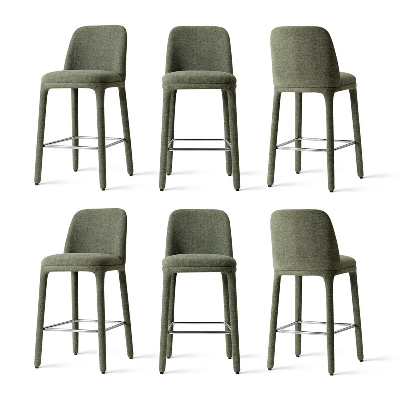Tabouret de comptoir moderne entièrement rembourré en tissu de 26,5 pouces (ensemble de 6), Vert
