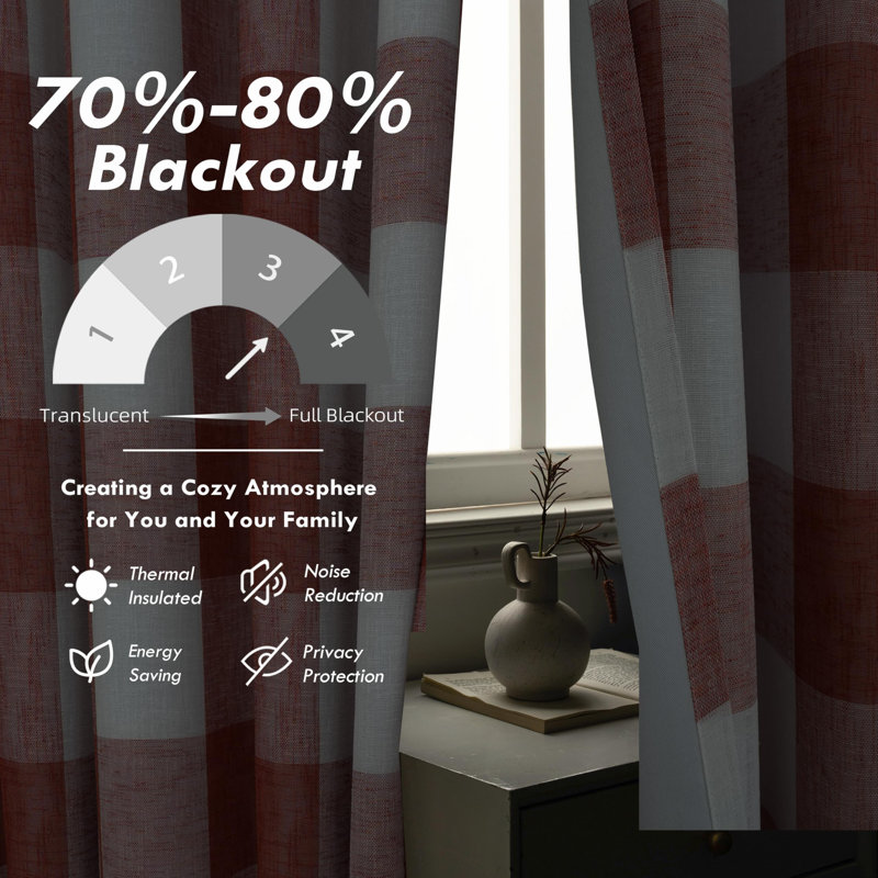 Adamantini Plaid Blackout Thermal Grommet Curtain Panels, Burnt Orange, 52" W x 108" L