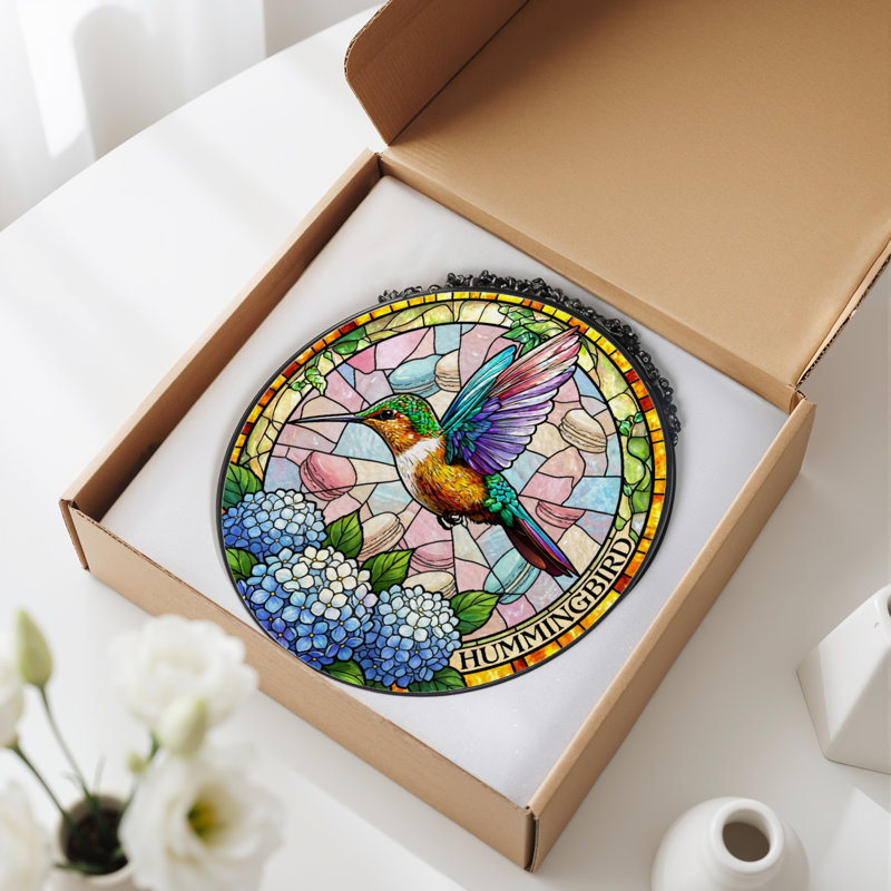 Panneau de vitrail 12 "Hummingbird Flowers, H 12 po x l 12 po