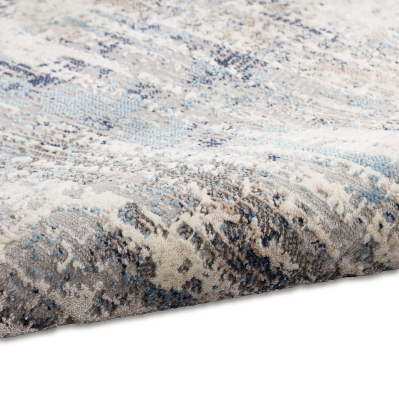 CK022 Infinity  Abstract Ivory/Gray/Blue Area Rug, Runner 2'2" x 7'6"