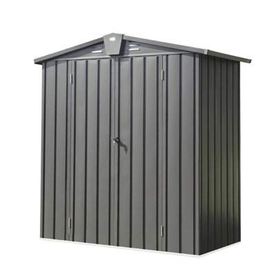Remise de rangement extérieure en métal galvanisé 5,7 pi x 3 pi - pour patio, jardin, cour arrière, portes doubles verrouillables pour la pelouse, spacieuse, toit, système de ventilation en acier pour porte, capacité considérable, métal, eau de toit