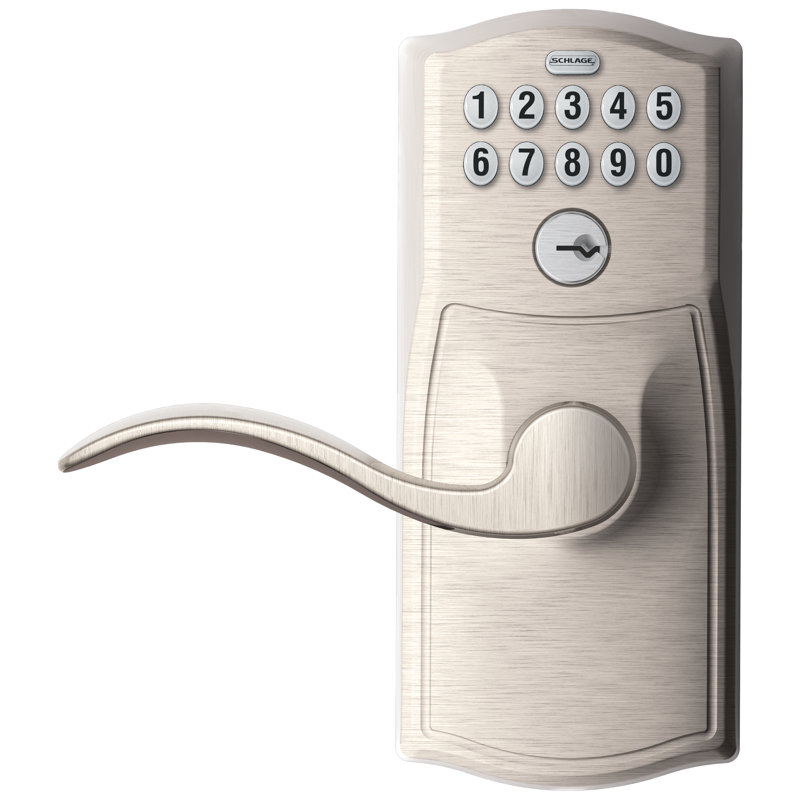 Accent Keypad Lever with Camelot Trim, Satin Nickel, Yes, Reversible