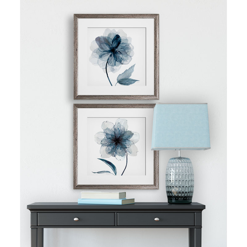 " Indigo Bloom " 2 - Pieces, Brown Framed