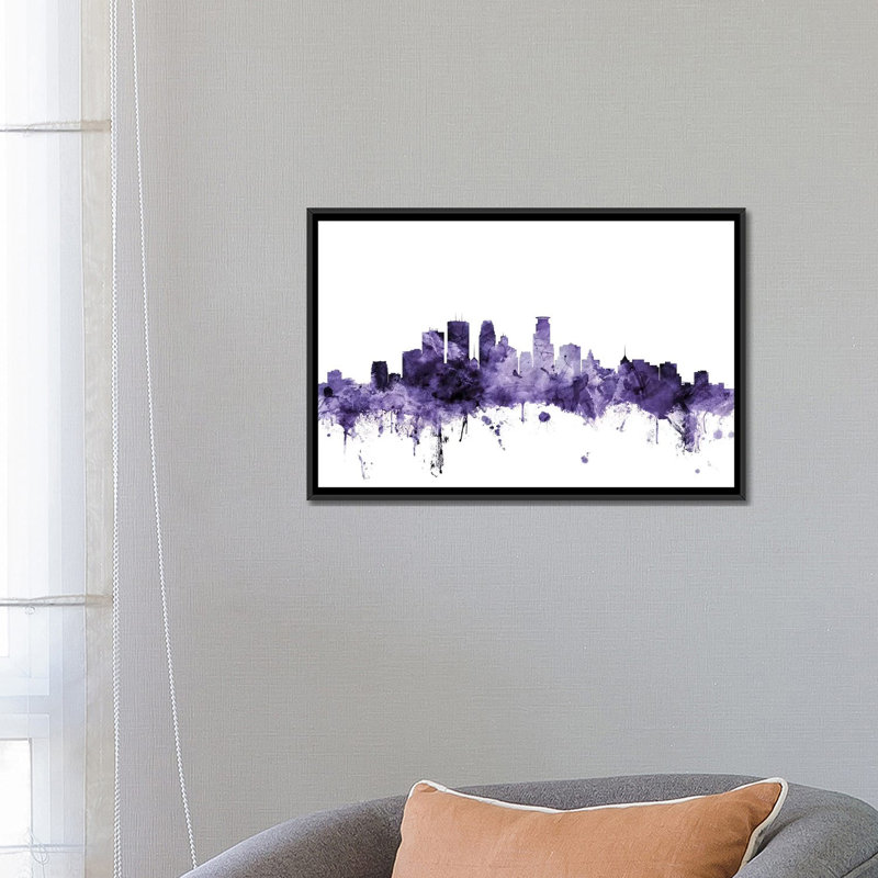 Minneapolis, Minnesota Skyline par Michael Tompsett - reproduction d'art sur toile tendue, H 18 po x l 26 po x P 1,5 po