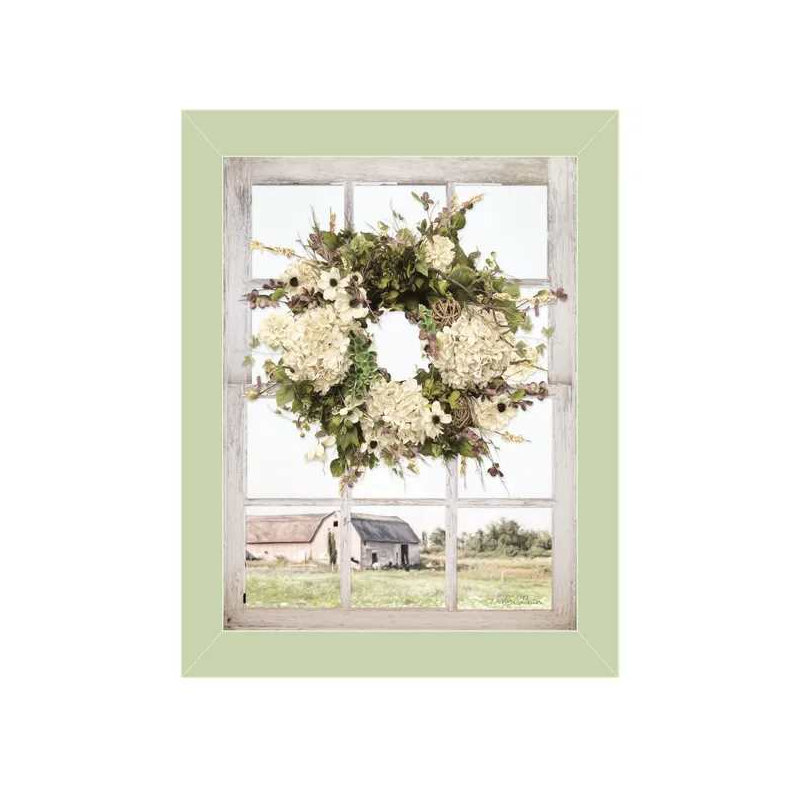«Pleasant View» par Lori Deiter, reproduction encadrée prête à accrocher, cadre de style fenêtre vert clair