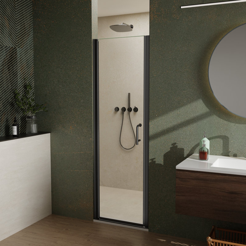72 In. H Semi-Frameless Pivot Shower Door in Matte Black With Clear Glass, 24" W