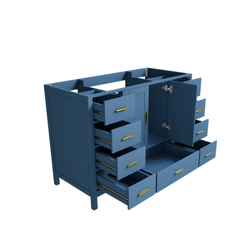 Base de meuble-lavabo 42 po avec 2 portes doubles à fermeture douce et 9 tiroirs lisses avec glissières (bleu)