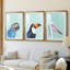 Oiseau exotique sur fond bleu I - reproduction sur mesure encadrée de qualité supérieure - 3 pièces-147972682-147972533