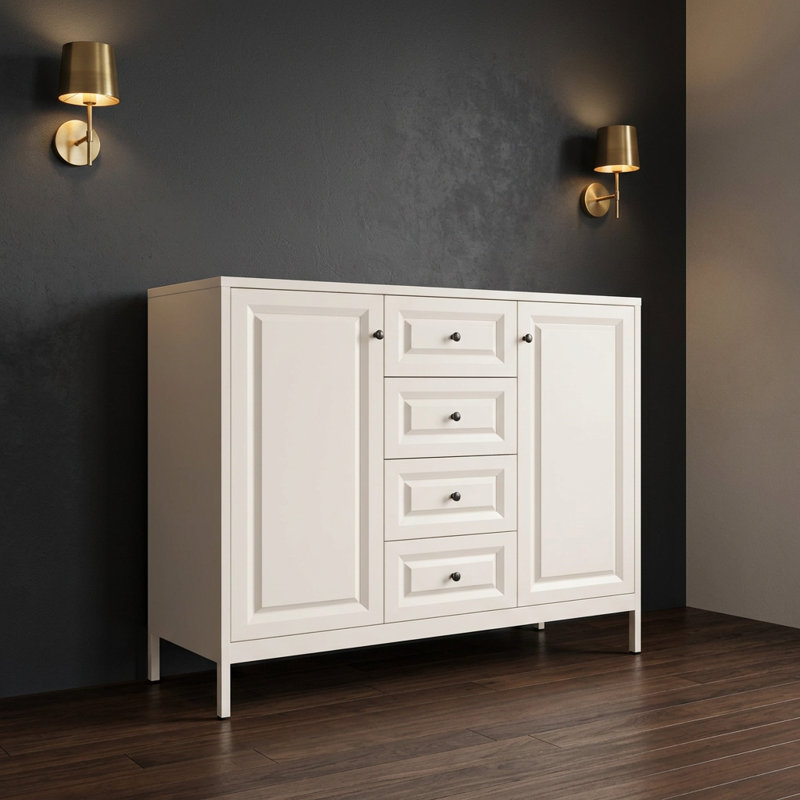 Buffet autoportant de 40,16 pouces avec 4 tiroirs, 2 portes et tablettes réglables, armoire décorative multifonctionnelle pour le salon, la cuisine, l'entrée, le couloir, la salle de lavage
