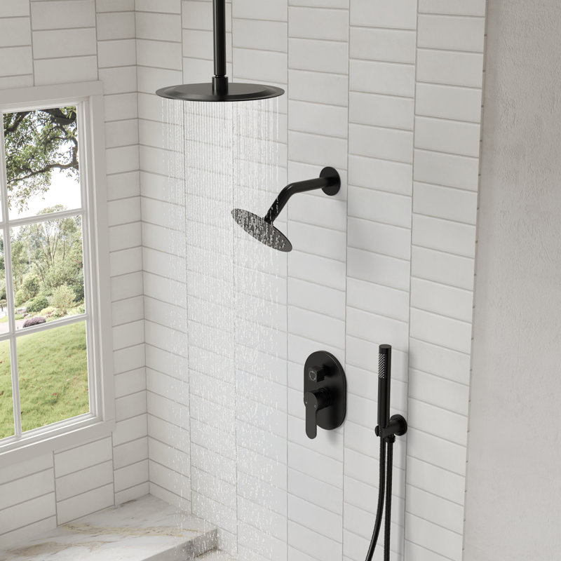 Robinet de douche à haute pression à fixation au plafond, système de pomme de douche double avec valve brute, douche à main
