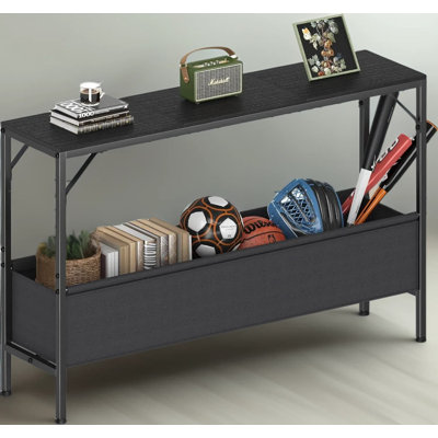 Narrow Console Table With Storage Basket, Slim Sofa Table For Behind Couch, Entryway, Hallway Or Foyer, Industrial Design With Wood And Metal Frame, S