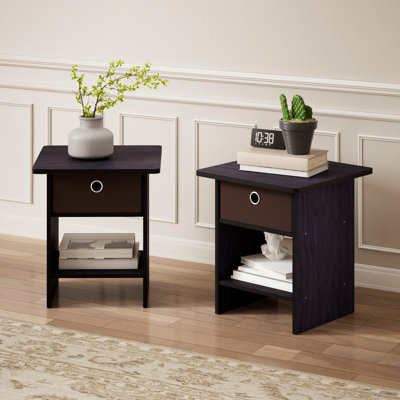 Ensemble de 2 tables de chevet modernes en bois avec tiroir et tablette 15,5 po x 15,5 po x 17,8 po