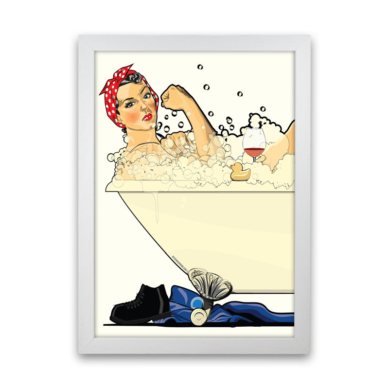 We Can Do It Bath - Graphic Art Print on Paper, White Framed, 42cm H x 30cm W x 3cm D