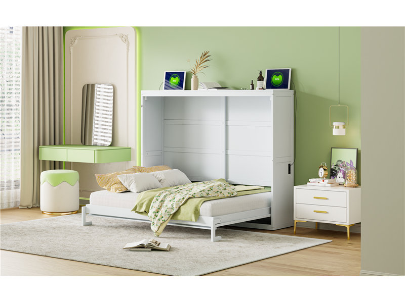 Grand lit escamotable mural, blanc, Blanc, Grand lit