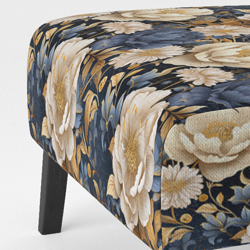 Motif de pivoines bleues et beiges - Fauteuil de chambre rembourré de style campagnard, fauteuil d'appoint floral rustique