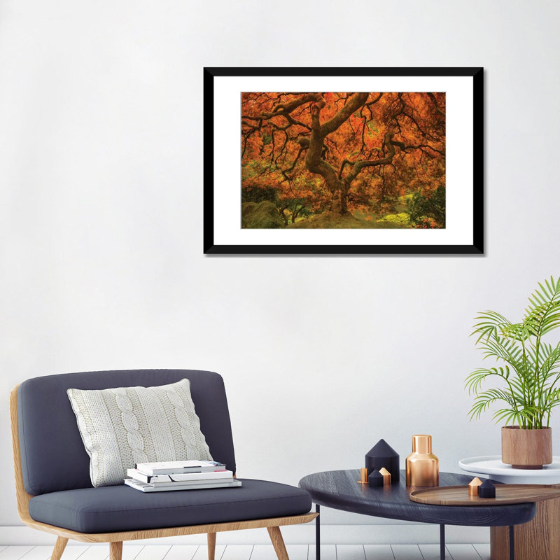 « radiant érable ii », reproduction d’impression sur toile, H 24 po x l 32 po x P 1 po, Papier d'art encadré noir, Blanc