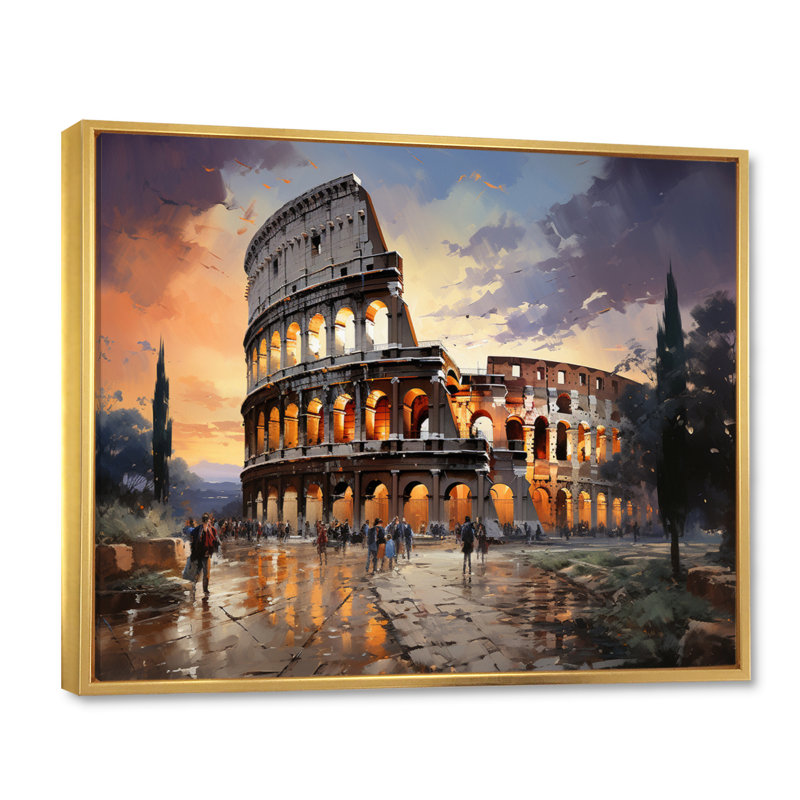 Beige, Italie, Colisée, Colosseo, sur toile, Cadre flottant doré, H 16 po x l 32 po x P 1 po