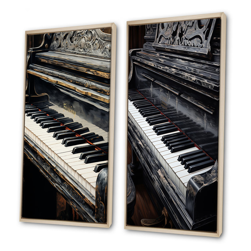 Clés de piano noires et blanches «To Serenity» - ensemble de 2 décorations murales pour piano, Encadrement brun