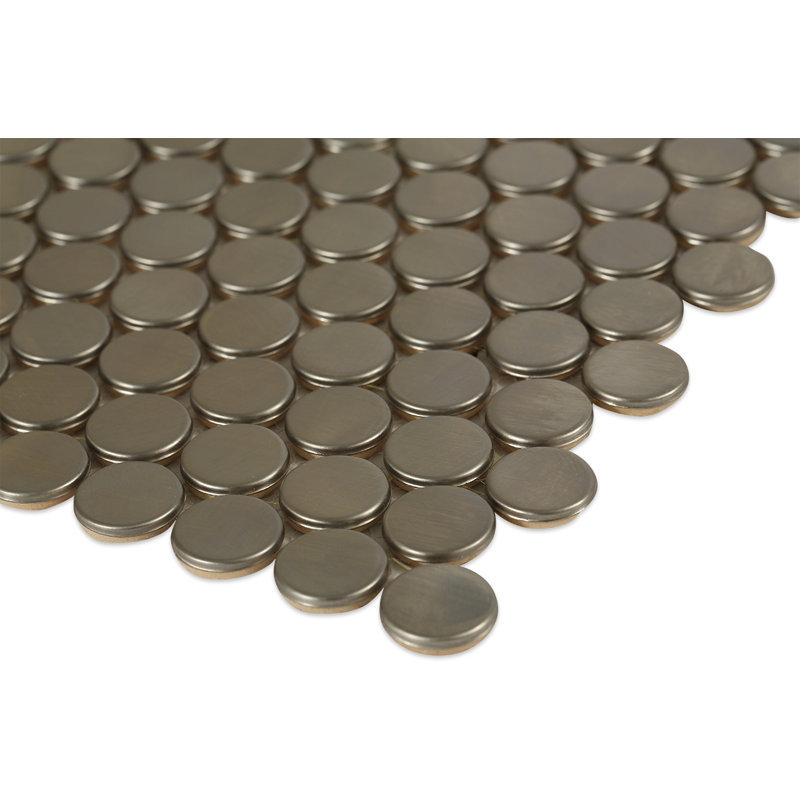 Carreau de mosaïque mural rond en acier inoxydable 0,75 po x 0,75 po Bond Tile, Argent brossé