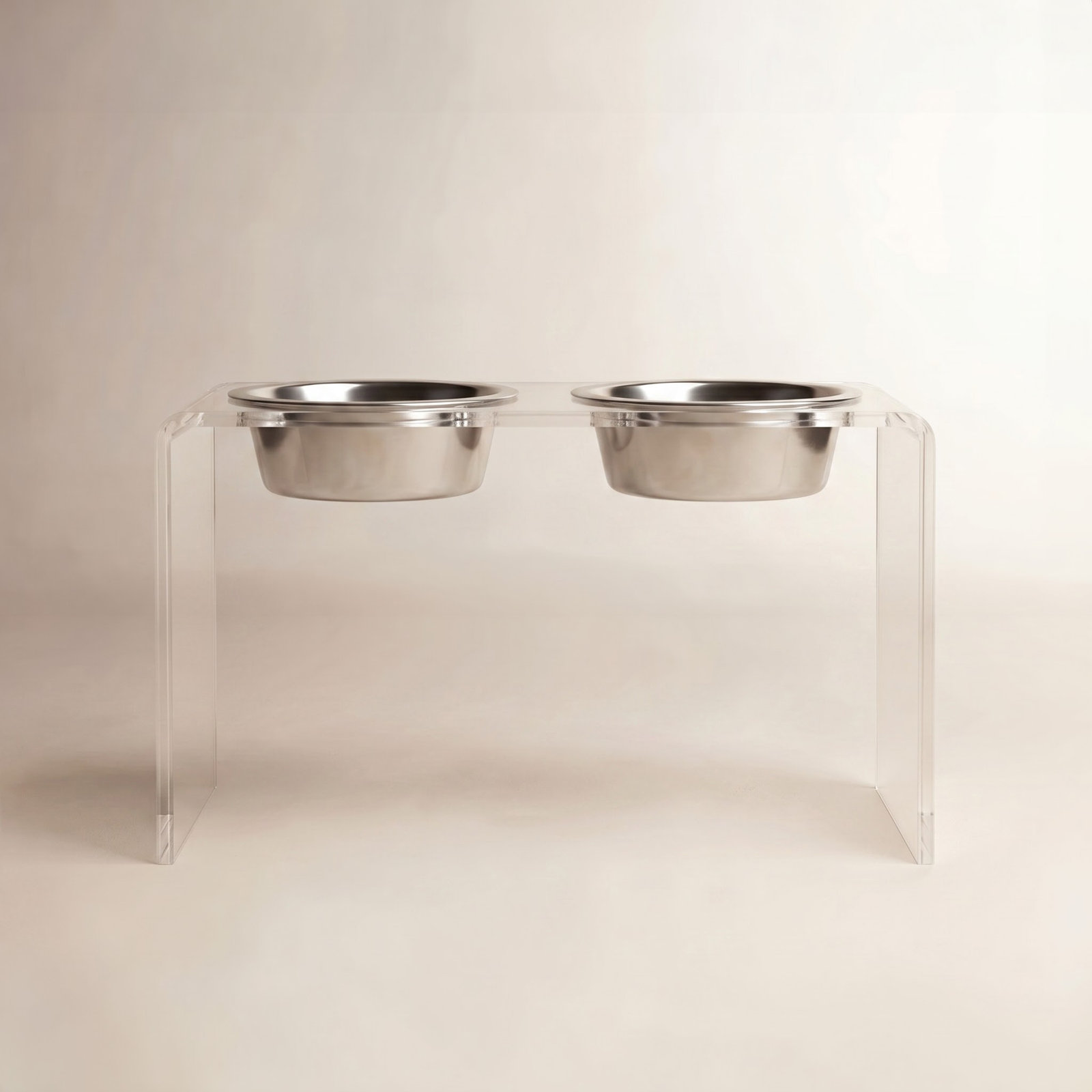 Tall Clear Elevated Feeder with Bowls, Silver, Clear