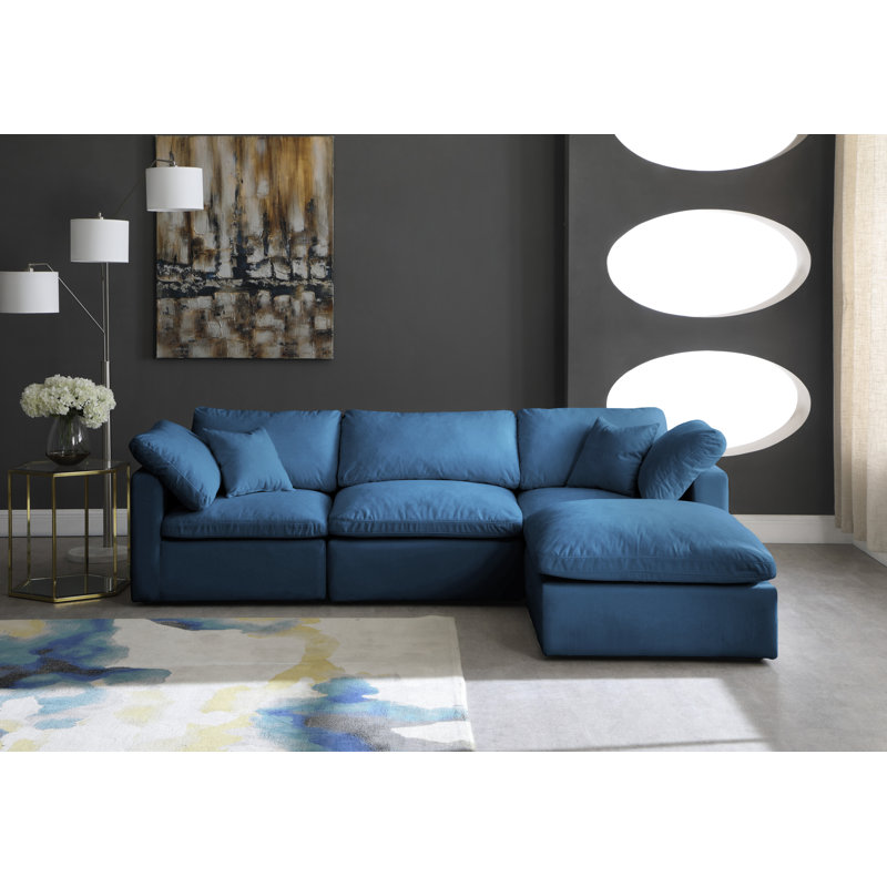 Atis Velvet L-Shaped Sectional Reversible, Navy Velvet