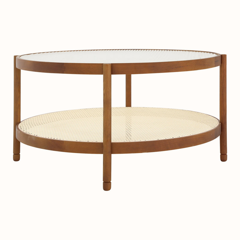 Table basse ronde en bois avec tablette de rangement 33,4 po, 16,9 po H x 33,4 po L x 33,4 po P